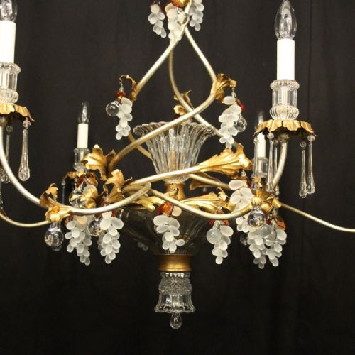 ITALIAN FLORENTINE 7 LIGHT GILT CRYSTAL FLORAL CHANDELIER - ADDITIONAL PHOTO 4