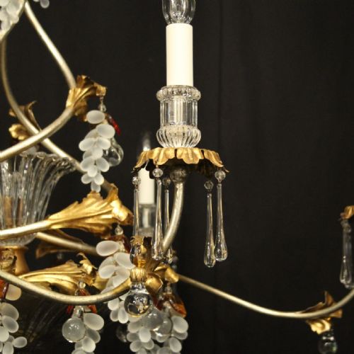 ITALIAN FLORENTINE 7 LIGHT GILT CRYSTAL FLORAL CHANDELIER - ADDITIONAL PHOTO 5
