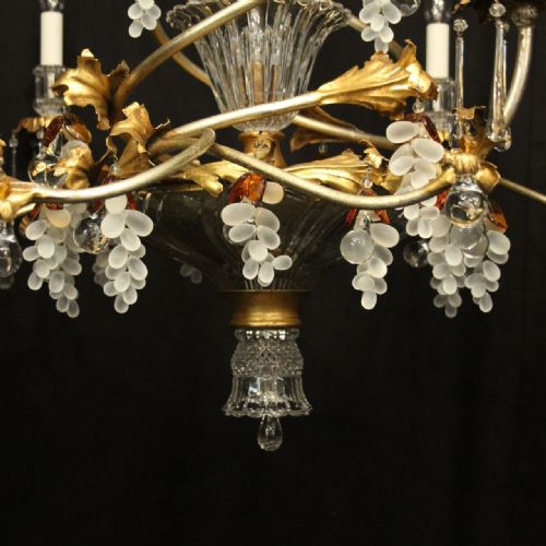 ITALIAN FLORENTINE 7 LIGHT GILT CRYSTAL FLORAL CHANDELIER - ADDITIONAL PHOTO 6