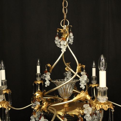 ITALIAN FLORENTINE 7 LIGHT GILT CRYSTAL FLORAL CHANDELIER - ADDITIONAL PHOTO 7