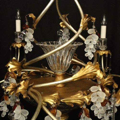 ITALIAN FLORENTINE 7 LIGHT GILT CRYSTAL FLORAL CHANDELIER - ADDITIONAL PHOTO 8