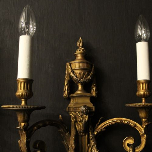 FRENCH PAIR OF GILDED BRONZE ANTIQUE WALL SCONCES - ADDITIONAL PHOTO 2
