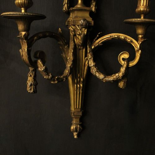 FRENCH PAIR OF GILDED BRONZE ANTIQUE WALL SCONCES - ADDITIONAL PHOTO 5