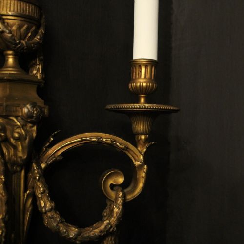 FRENCH PAIR OF GILDED BRONZE ANTIQUE WALL SCONCES - ADDITIONAL PHOTO 6