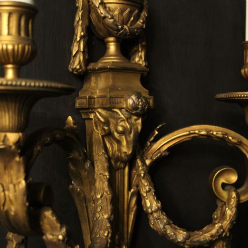 FRENCH PAIR OF GILDED BRONZE ANTIQUE WALL SCONCES - ADDITIONAL PHOTO 7
