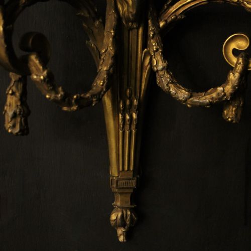 FRENCH PAIR OF GILDED BRONZE ANTIQUE WALL SCONCES - ADDITIONAL PHOTO 8