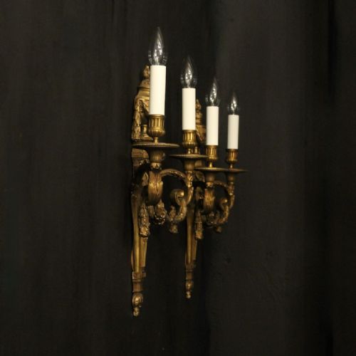 FRENCH PAIR OF GILDED BRONZE ANTIQUE WALL SCONCES - ADDITIONAL PHOTO 9