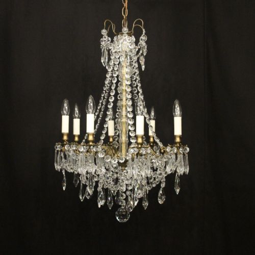 french gilded crystal 8 light antique chandelier - CATEGORY: ANTIQUE LIGHTING - DATED 1920