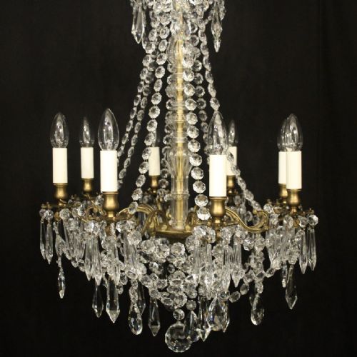 FRENCH GILDED CRYSTAL 8 LIGHT ANTIQUE CHANDELIER - ADDITIONAL PHOTO 1