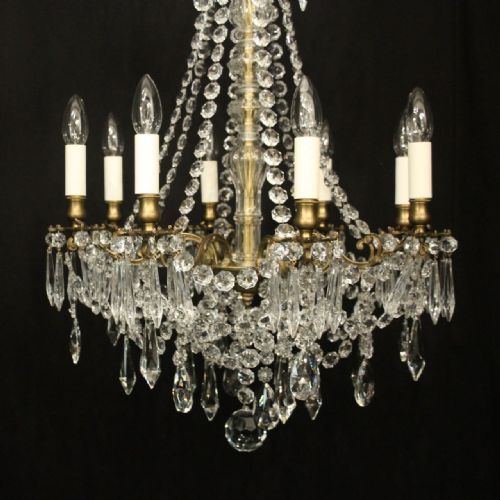 FRENCH GILDED CRYSTAL 8 LIGHT ANTIQUE CHANDELIER - ADDITIONAL PHOTO 4