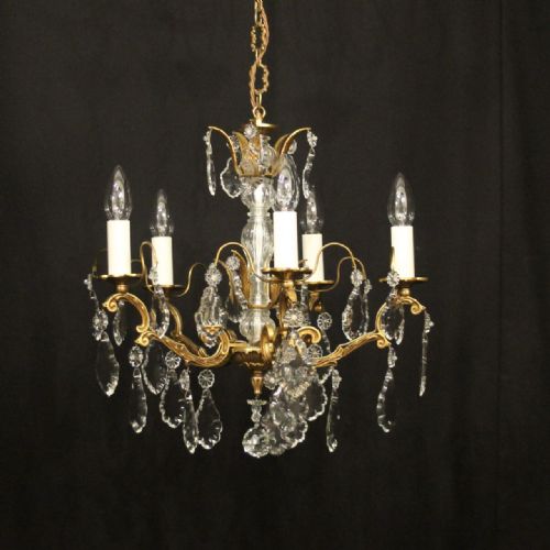 french gilded brass crystal 5 light chandelier - CATEGORY: ANTIQUE LIGHTING - DATED 1930
