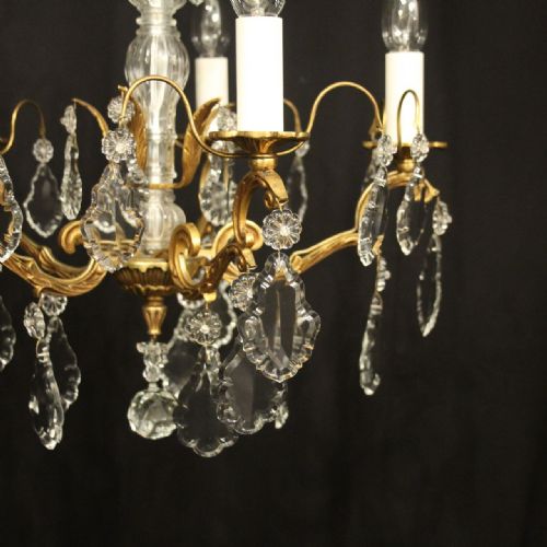FRENCH GILDED BRASS CRYSTAL 5 LIGHT CHANDELIER - ADDITIONAL PHOTO 1