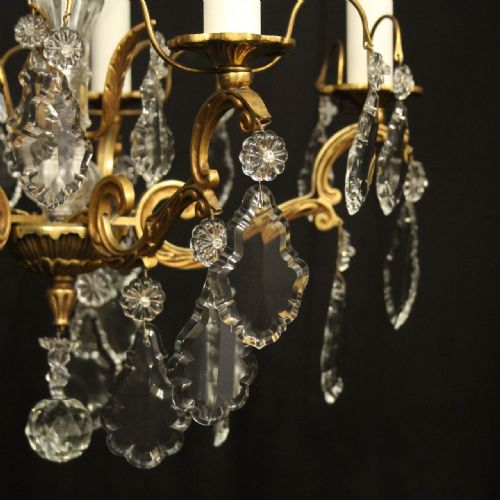 FRENCH GILDED BRASS CRYSTAL 5 LIGHT CHANDELIER - ADDITIONAL PHOTO 2