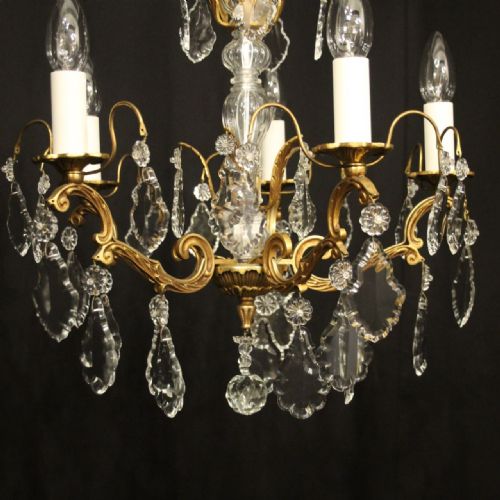 FRENCH GILDED BRASS CRYSTAL 5 LIGHT CHANDELIER - ADDITIONAL PHOTO 3