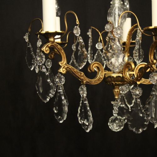 FRENCH GILDED BRASS CRYSTAL 5 LIGHT CHANDELIER - ADDITIONAL PHOTO 4