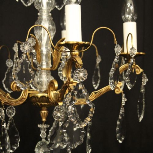 FRENCH GILDED BRASS CRYSTAL 5 LIGHT CHANDELIER - ADDITIONAL PHOTO 5