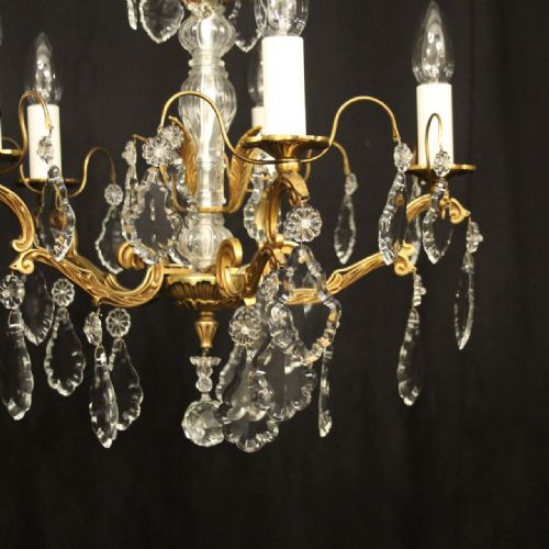FRENCH GILDED BRASS CRYSTAL 5 LIGHT CHANDELIER - ADDITIONAL PHOTO 6