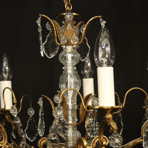 FRENCH GILDED BRASS CRYSTAL 5 LIGHT CHANDELIER - ADDITIONAL PHOTO 7