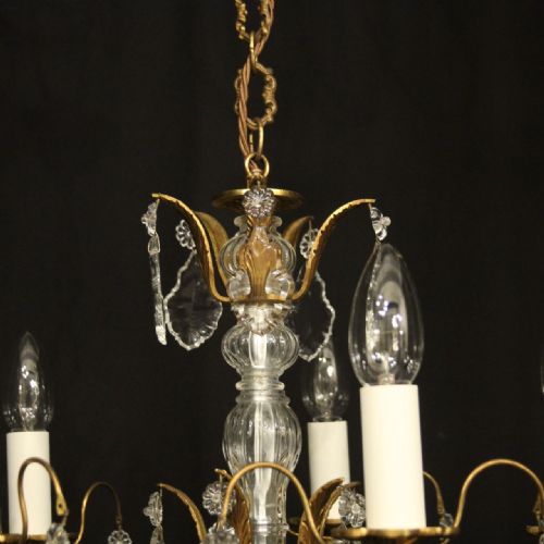 FRENCH GILDED BRASS CRYSTAL 5 LIGHT CHANDELIER - ADDITIONAL PHOTO 8