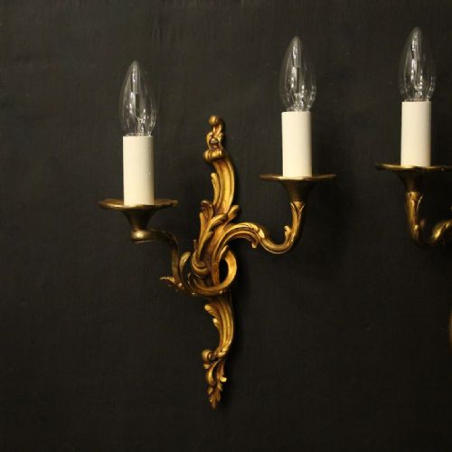 FRENCH PAIR OF GILDED BRONZE ANTIQUE WALL LIGHTS - ADDITIONAL PHOTO 1
