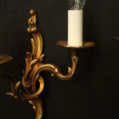FRENCH PAIR OF GILDED BRONZE ANTIQUE WALL LIGHTS - ADDITIONAL PHOTO 2