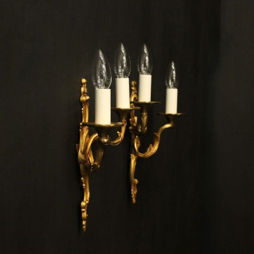 FRENCH PAIR OF GILDED BRONZE ANTIQUE WALL LIGHTS - ADDITIONAL PHOTO 9