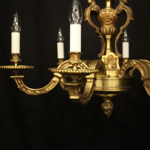 FRENCH LATE 19TH CENTURY GILDED BRONZE 6 LIGHT ANTIQUE CHANDELIER - ADDITIONAL PHOTO 1