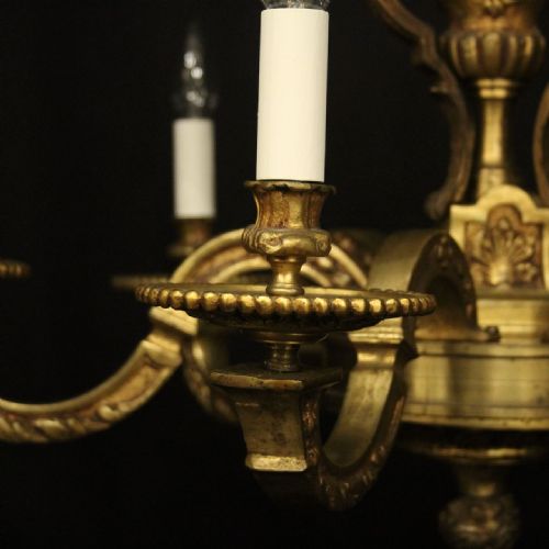 FRENCH LATE 19TH CENTURY GILDED BRONZE 6 LIGHT ANTIQUE CHANDELIER - ADDITIONAL PHOTO 2