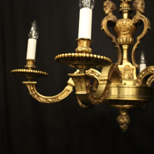 FRENCH LATE 19TH CENTURY GILDED BRONZE 6 LIGHT ANTIQUE CHANDELIER - ADDITIONAL PHOTO 4