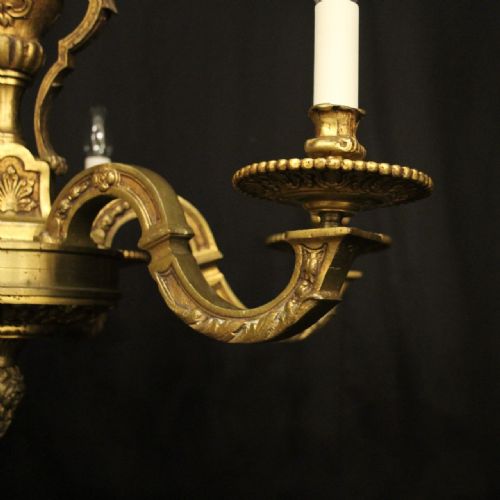FRENCH LATE 19TH CENTURY GILDED BRONZE 6 LIGHT ANTIQUE CHANDELIER - ADDITIONAL PHOTO 5