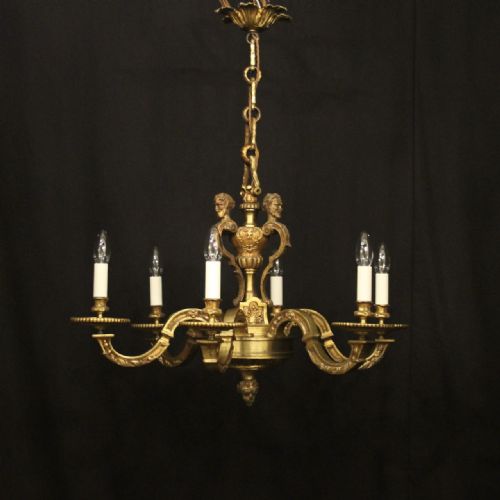 FRENCH LATE 19TH CENTURY GILDED BRONZE 6 LIGHT ANTIQUE CHANDELIER - ADDITIONAL PHOTO 8
