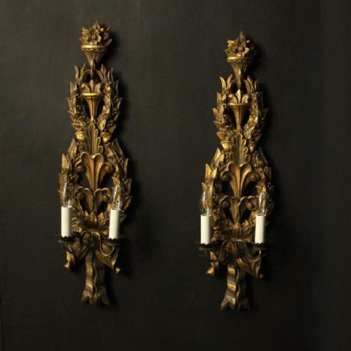french pair of giltwood antique wall lights - CATEGORY: ANTIQUE LIGHTING - DATED 1930