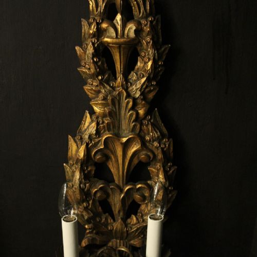 FRENCH PAIR OF GILTWOOD ANTIQUE WALL LIGHTS - ADDITIONAL PHOTO 4