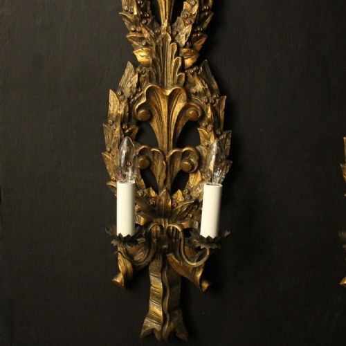 FRENCH PAIR OF GILTWOOD ANTIQUE WALL LIGHTS - ADDITIONAL PHOTO 5