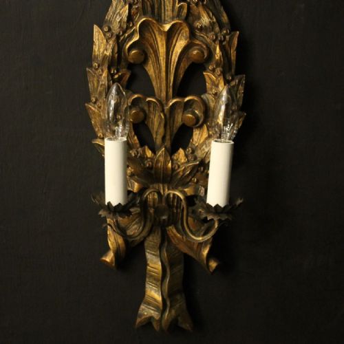 FRENCH PAIR OF GILTWOOD ANTIQUE WALL LIGHTS - ADDITIONAL PHOTO 7