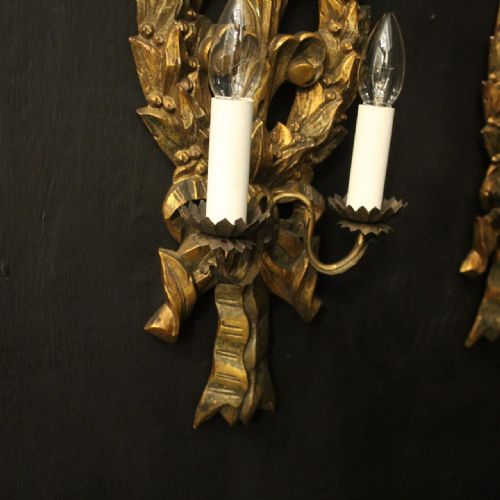 FRENCH PAIR OF GILTWOOD ANTIQUE WALL LIGHTS - ADDITIONAL PHOTO 8