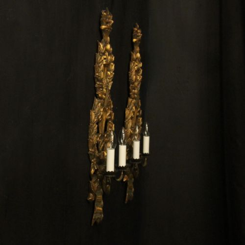 FRENCH PAIR OF GILTWOOD ANTIQUE WALL LIGHTS - ADDITIONAL PHOTO 9