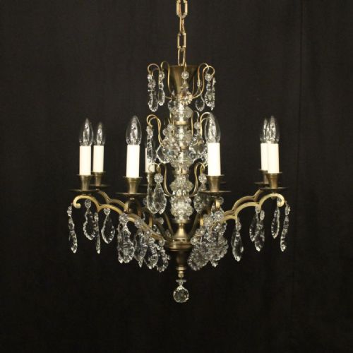 french silver gilded brass crystal 8 light chandelier - CATEGORY: ANTIQUE LIGHTING - DATED 1930