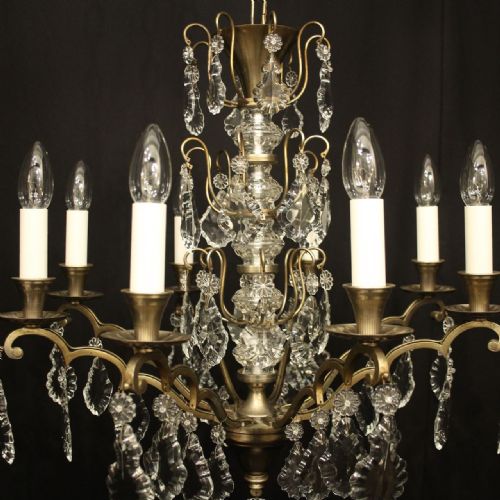 FRENCH SILVER GILDED BRASS CRYSTAL 8 LIGHT CHANDELIER - ADDITIONAL PHOTO 1