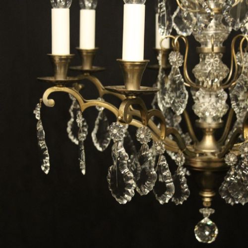 FRENCH SILVER GILDED BRASS CRYSTAL 8 LIGHT CHANDELIER - ADDITIONAL PHOTO 4