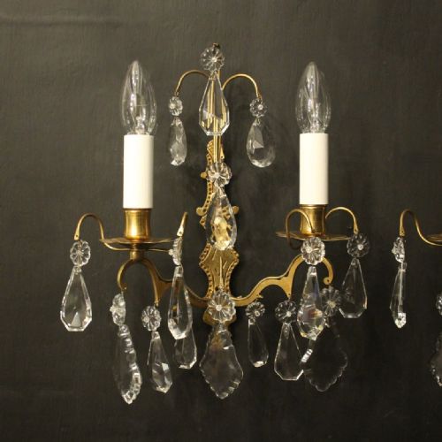 FRENCH GILDED CRYSTAL TWIN ARM ANTIQUE WALL LIGHTS - ADDITIONAL PHOTO 1