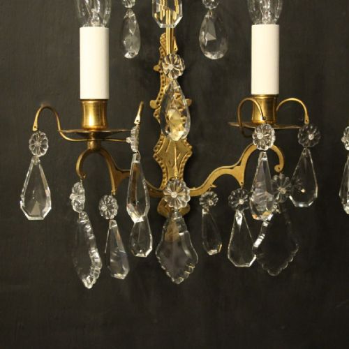 FRENCH GILDED CRYSTAL TWIN ARM ANTIQUE WALL LIGHTS - ADDITIONAL PHOTO 2
