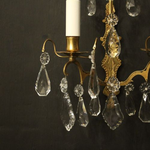 FRENCH GILDED CRYSTAL TWIN ARM ANTIQUE WALL LIGHTS - ADDITIONAL PHOTO 3