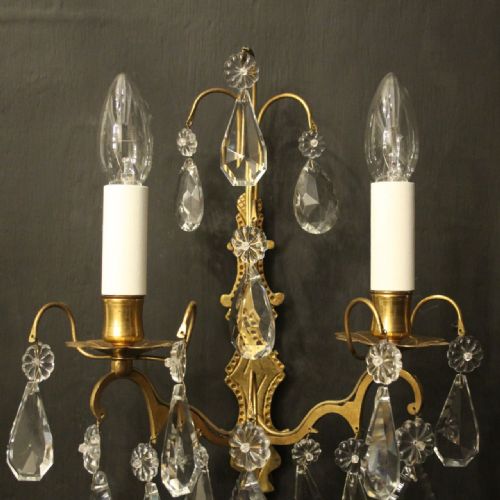 FRENCH GILDED CRYSTAL TWIN ARM ANTIQUE WALL LIGHTS - ADDITIONAL PHOTO 4