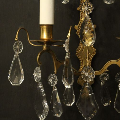 FRENCH GILDED CRYSTAL TWIN ARM ANTIQUE WALL LIGHTS - ADDITIONAL PHOTO 6