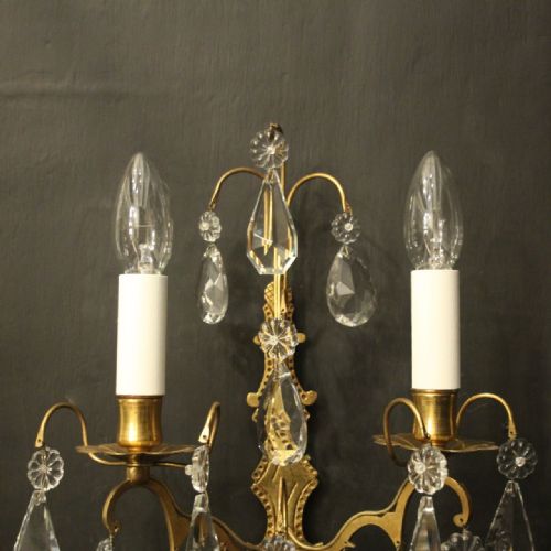 FRENCH GILDED CRYSTAL TWIN ARM ANTIQUE WALL LIGHTS - ADDITIONAL PHOTO 7