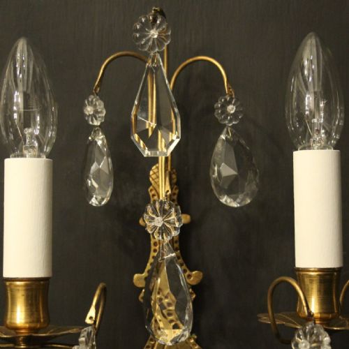 FRENCH GILDED CRYSTAL TWIN ARM ANTIQUE WALL LIGHTS - ADDITIONAL PHOTO 8