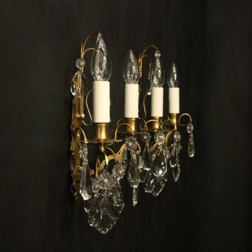 FRENCH GILDED CRYSTAL TWIN ARM ANTIQUE WALL LIGHTS - ADDITIONAL PHOTO 9