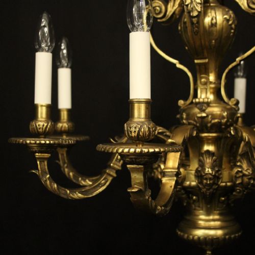 FRENCH 19TH C GILDED BRONZE 8 LIGHT ANTIQUE CHANDELIER - ADDITIONAL PHOTO 3