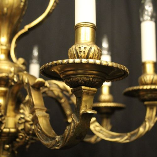 FRENCH 19TH C GILDED BRONZE 8 LIGHT ANTIQUE CHANDELIER - ADDITIONAL PHOTO 4